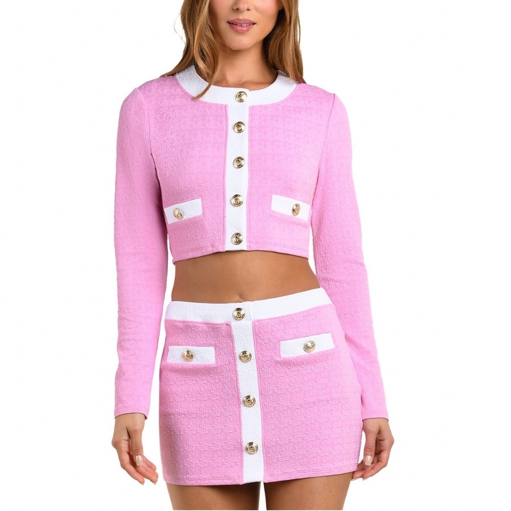 L'AGENCE Adaline Color Blocked Swim Cover-Up Cardigan Pink Blush XS UPF 50+ NEW